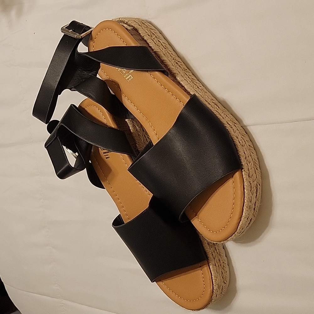 Shein Open Toe Buckled Ankle Flatform Espadrille Sandals